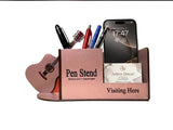 ARTIVE DECOR Wooden Pen Stand with Mobile and Visiting Card Holder, Guitar Theme, MDF Wood, Rose Gold, 3 Compartments