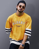 Eyebogler Oversized Loose Baggy Fit Drop Shooulder Half Sleeves Cotton Blend Printed T-Shirt For Men,Light Musturd WhiteApparel,L