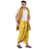 Prakasam Cotton Men'S Panchakachamready Made (Ready To Wear) Dhoti Towel Set With Pocket- Free Size (Yellow)