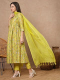 Anni Designer Women'S Rayon Viscose Printed Anarkali Kurta With Pant & Dupatta (Horizon Green-Vks01_Xl_Green_X-Large),Green,XL,Rayon,Anarkali,