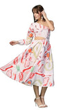 Oomph! Women'S Western & Fusion Wear Printed Crepe Dress For Women One Shoulder White - Md1080,Off WhiteApparel,XL