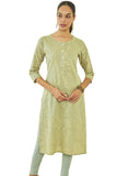 Soch Womens Olive Cotton Floral Print Round-Neck Straight Kurta