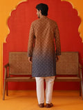 Jompers Brown Brown Ombre Printed Kurta Pyjama Set For Men (Brown, L)