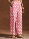 Libas Womens Printed Cotton Straight Kurta With Palazzos Pink M