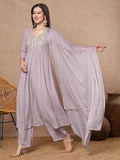 Anni Designer Women'S Rayon Blend A-Line Embroidered Kurta With Pant & Dupatta (Sharmi Lavender-Vks01_4Xl_Lavender_Xxxx-Large),Lavender,4XL,Rayon Blend,Classic,