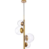Living District Wells 4-Light Mid-Century Metal Pendant In Brass And Clear