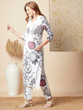 Anni Designer Women'S Rayon Blend Straight Printed Kurta With Pant (Satyapra White_Xl_White_X-Large),White,XL,Rayon Blend,Regular,Kurta