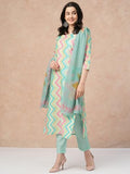Anni Designer Women'S Rayon Blend Straight Printed Kurta With Pant & Dupatta (Zaggu Pista_L_Pista_Large),Pista,L,Rayon Blend,Regular,Dupatta