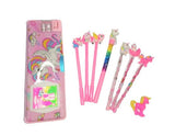 One Click Shopping Unicorns Stationery 9pcs Set Eraser 1pcs, Pencil 3, Gel Pen 4, 1 Compass box