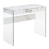 Convenience Concepts SoHo 1 Drawer Glass 36 inch Desk, White Faux Marble/Glass