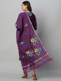 Anni Designer Women'S Cotton Blend Straight Printed Kurta With Pant & Dupatta (Tank Violet_S_Violet_Small),Violet,S,Cotton Blend,Regular,Dupatta