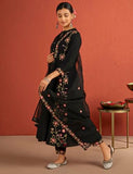 Kaari Rayon Staple 3 PCS Women Kurta Set (KAAAW24WSKD-82025_Kohl Black_XL)
