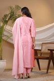 Anni Designer Women'S Cotton Blend Straight Embroidered Kurta With Pant & Dupatta (Yearend Pink-Nw_Xl_Pink_X-Large),Pink,XL,Cotton Blend,Regular,