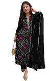 Gosriki Women'S Rayon Viscose Straight Bandhej Printed Kurta With Pant & Dupatta (Turae Black-Vks05-Gs_L_Black_Large),Black,,B0F8Q9BJKG
