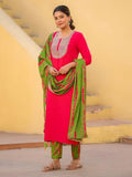 Gosriki Women'S Rayon Blend Embroidered Straight Kurta With Pant & Dupatta (Dhaya Pink-Gs_M_Pink_Medium),Pink,,B0CYH1YZ21
