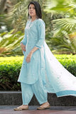 Anni Designer Women'S Rayon Blend Hand Block Printed Straight Kurta With Pant & Dupatta (Ragsri Ice Blue-Vks02_M_Sky Blue_Medium),Sky Blue,M,,,
