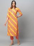 Anni Designer Women'S Cotton Blend Straight Printed Kurta With Pant Set (Sumali Red_L_Red_Large),Red,L,Cotton Blend,Regular,Kurta