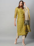 Gosriki Women'S Chanderi Cotton Straight Printed Kurta With Pant & Dupatta (Stamp Green-Gs_S_Green_Small),Green,,B0CGD5QLY6