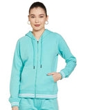 Fyltr Women'S Hoodie With Stripe Rib Detail - Sporty Raglan Sleeve | Spacious Side Pockets | Full Zipper | Casual Winterwear For Women Tropical Teal,Tropical Teal,Tropical Teal,2Xl
