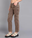 Nifty Women'S Denim Stretchable Coffee Cargo Jeans(1460_Cffe_28_Coffee_28)