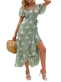 Kotty Women'S Wrap Light Green White Dress,Green:WhiteApparel,S