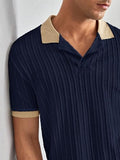 Textured Knit Polo Shirt With Contrast Collar And Cuffs (Jqrd-Solid-Polo-5245-Navy-M),Navy,,B0DZXWN7F1