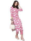 Anni Designer Women'S Cotton Blend Printed Straight Kurta With Pant (Pustak Baby Pink-Nw_S_Black_Small),Baby Pink,S