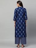 Anni Designer Women'S Cotton Blend Straight Floral Printed Kurta And Pant (Blue Flower-Sm_S_Blue_Small),Blue,S,Cotton Blend,Regular,