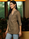 Libas Women'S Cotton Blend Straight Kurtis (58256B_Brown Brown Xl