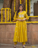 Gosriki Women'S Rayon Blend Anarkali Printed Kurta With Pant (Anveshi Yellow-Vks01-Gs_L_Yellow_Large),Yellow,,B0DP2CBDXR