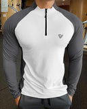 Eyebogler Men High Neck Colourblocked Full Sleeve Regualr Fit T-Shirt,Night Owl WhiteApparel,2XL