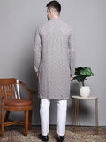 Jompers Men'S Sequin Embroidered Pure Cotton Kurta With Pyjamas (Grey, L)