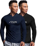 Eyebogler Mens Dry Fit Hooded Neck Full Sleeve Casual Tshirt Pack Of 2,Navy Blue::BlackApparel,L