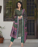 Anni Designer Women'S Rayon Blend Straight Printed Kurta With Pant & Dupatta (Muguri Green_Xl_Green_X-Large),Green,XL,,,