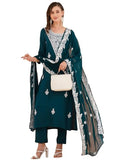 Gosriki Women'S Rayon Blend Embroidered Straight Kurta With Pant & Dupatta (Heena Kerocin-Gs_L_Dark Blue_Large),Dark Blue,,B0DCKC4984