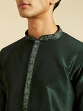 Diwas By Manyavar Men'S Art Silk Embroidered Solid Kurta (Dark Green,Xxl)
