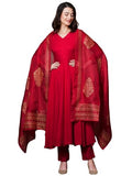 Anni Designer Women'S Rayon Blend Solid Anarkali Kurta With Pant & Dupatta (Magic-Red-Ndm_4Xl_Red_Xxxx-Large),Red,4XL