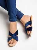 Shoetopia Girls Blue Flat Slide Sandals Soft Suede Knot Strap Casual Summer Slip-Ons For Everyday Comfort Stylish |Footwear Lightweight| Durable Design Perfect For Casual Outings Women Eu37,Blue,4,B0CNVK7F3T