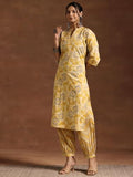 Libas Womens Printed Cotton Straight Kurta With Salwar Mustard 2Xl