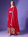 Wedani Faux Georgette Embroidered Anarkali Dress For Women (In Alpha Xl Regular Pink),PINK,XL,,,