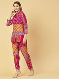 Anni Designer Women'S Cotton Blend Straight Floral Printed Co-Ord Set (Abc Cod Pink_S_Pink_Small),Pink,S,Cotton Blend,Regular,Kurta, Shirt