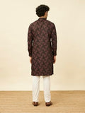 Manyavar Men'S Midnight Black Floral Patterned Angrakha Style Kurta (M)