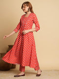 Gosriki Women'S Cotton Blend Anarkali Printed Kurta With Pant (Vishamay-Red-Nw-Gs_L_Red_Large),Red,,B0D9WG15LK