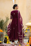 Anni Designer Women'S Cotton Blend Printed Anarkali Kurta With Pant & Dupatta (Berlin Wine_S_Wine_Small),Wine,S,Cotton Blend,Classic,Kurta, Scarf