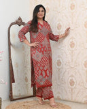 Anni Designer Women'S Rayon Viscose Straight Printed Kurta With Pant (Kadai Red-Vks01_Xl_Red_X-Large),Red,XL,Rayon,Regular,