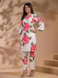 Anni Designer Women'S Rayon Blend Straight Printed Kurta With Pant (Lace Cream Co-Ord-Bv_L_White_Large),Cream,L,Rayon Blend,Regular,
