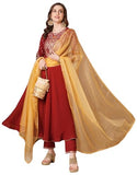 Gosriki Women'S Rayon Blend Embroidered Anarkali Kurta With Pant & Dupatta (Kausik Red-Gs_L_Red_Large),Red,,B0DRNL89Y3