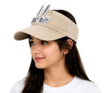 Yanwenx Kids Rabbit Sun Visor Hat, Cute Bunny Ear Summer Cap For Boys & Girls, Wide Brim Uv Protection Open Top Visor Hat_Beige
