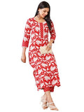 Anni Designer Women'S Cotton Blend Printed Straight Kurta With Pant (Pustak Red-Vks05_Xxl_Red_Xx-Large),Red,2XL