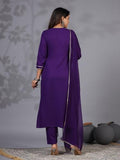 Gosriki Women'S Rayon Blend Embroidered Straight Kurta With Pant & Dupatta (Jenny Begani-Gs_Xl_Violet_X-Large),Violet,,B0CZ7DY36S